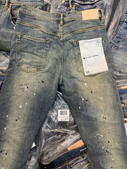 Purple Brand Slim Stretch Ripped Jeans Mid Indigo Destroy Paint