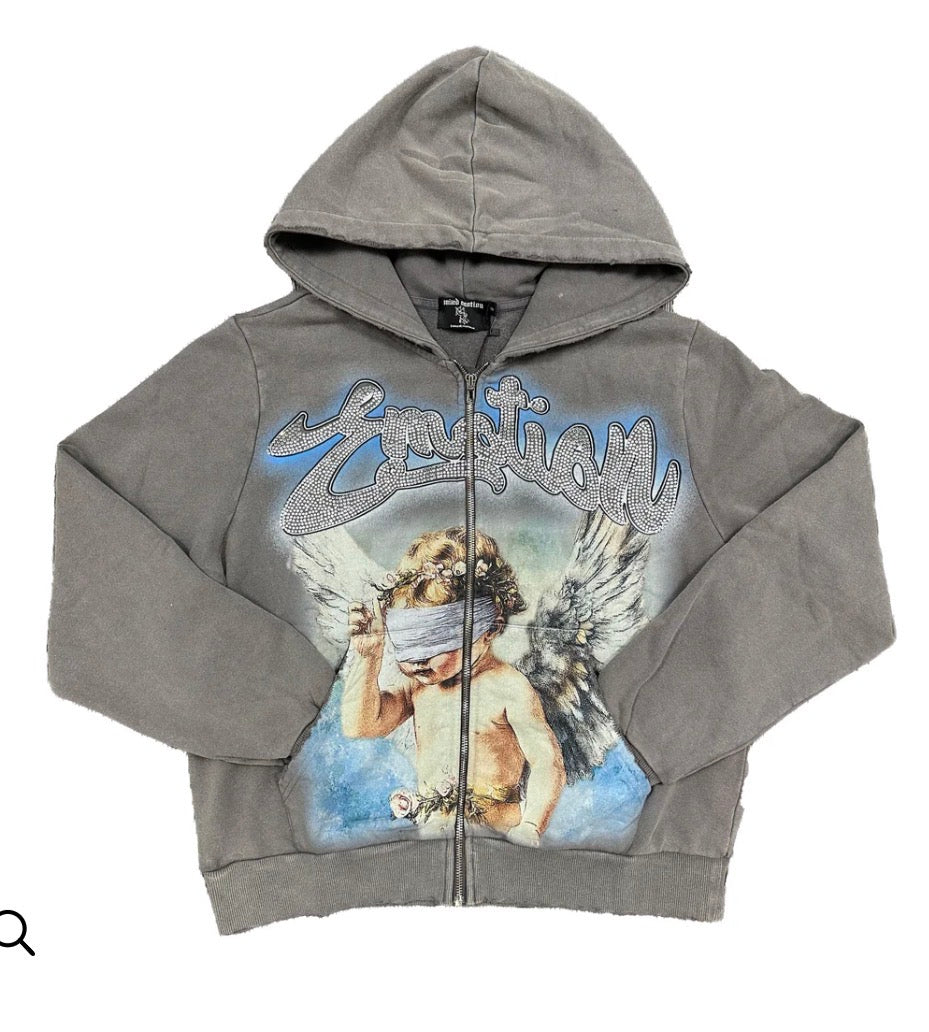 MIXED EMOTION Grey Rhinestone Hoodie