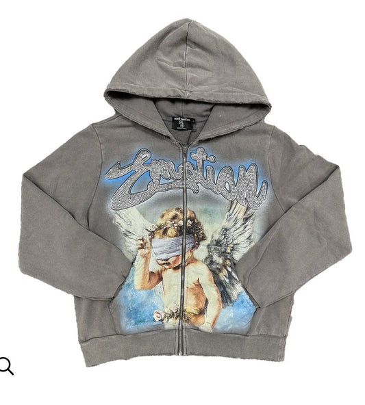 MIXED EMOTION Grey Rhinestone Hoodie
