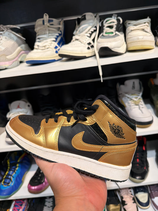 *USED* Jordan 1 Mid SE Metallic Gold Black (GS)