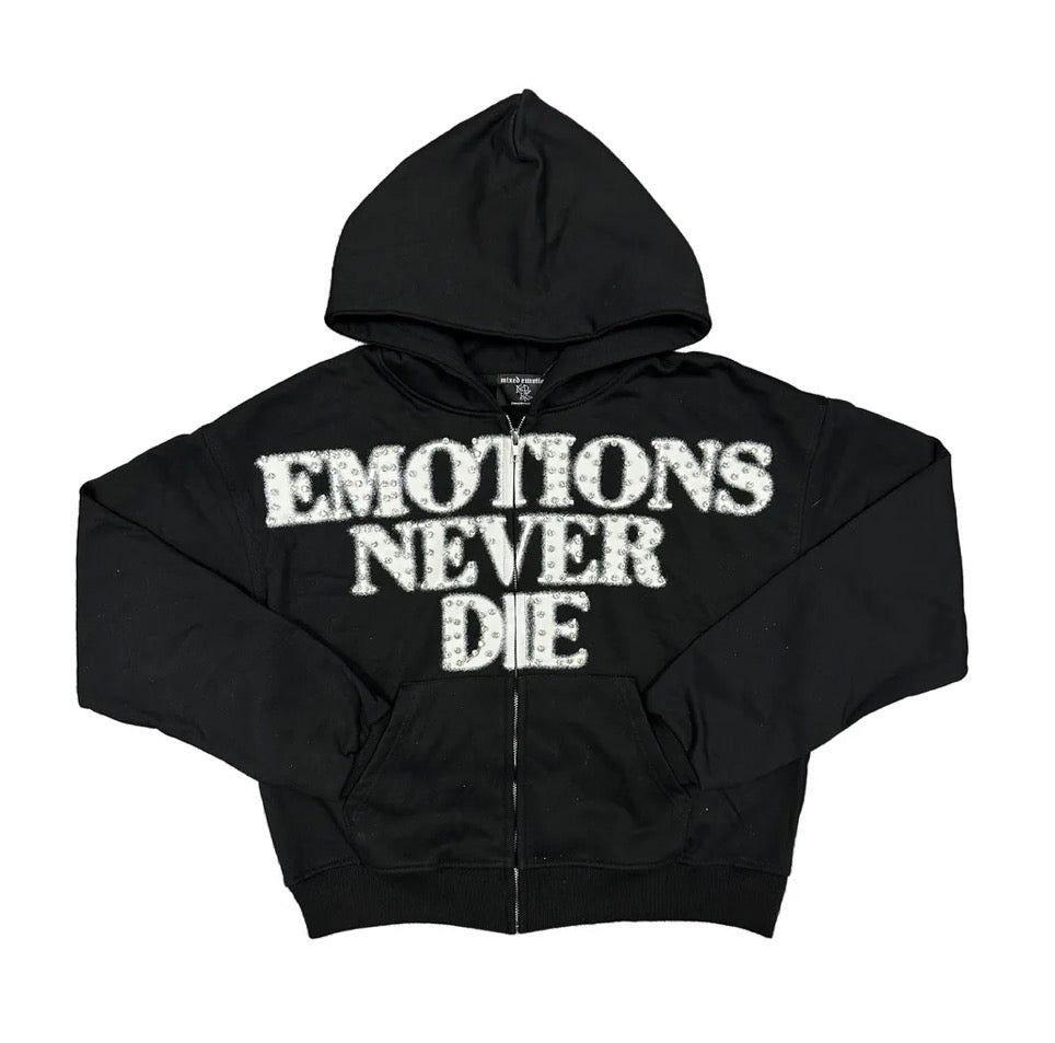 MIXED EMOTION Black End Rhinestone Hoodie