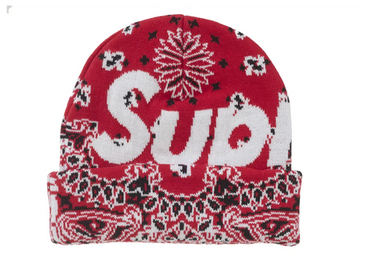 Supreme Bandana Big Logo Beanie Red