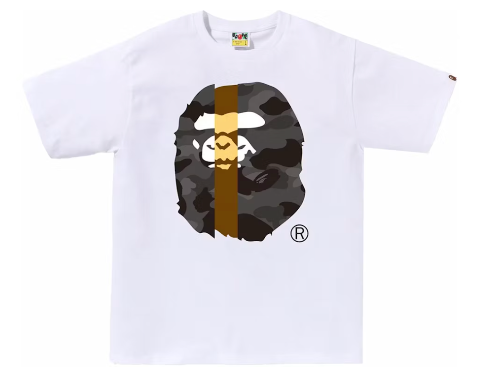 BAPE WHITE GREY COLOR CAMO TRANSFORM BIG APE HEAD TEE