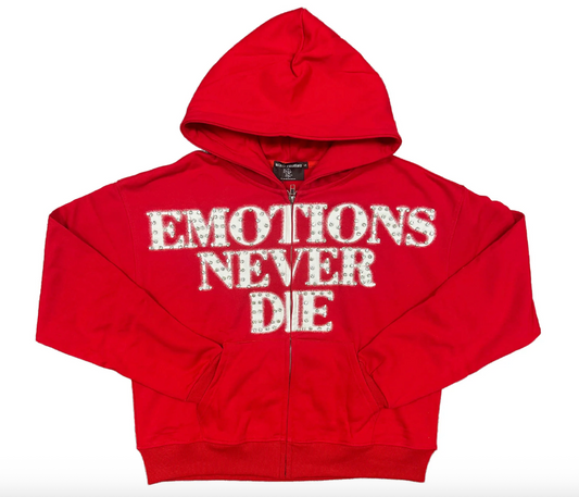 MIXED EMOTION Red ‘End’ Rhinestone hoodie